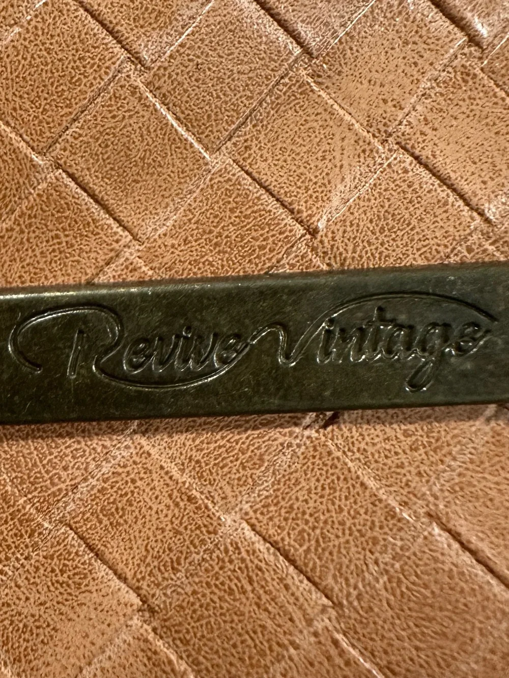 Revive Vintage Woven Vegan Leather Travel Pouch / Makeup Bag in Cognac Brown